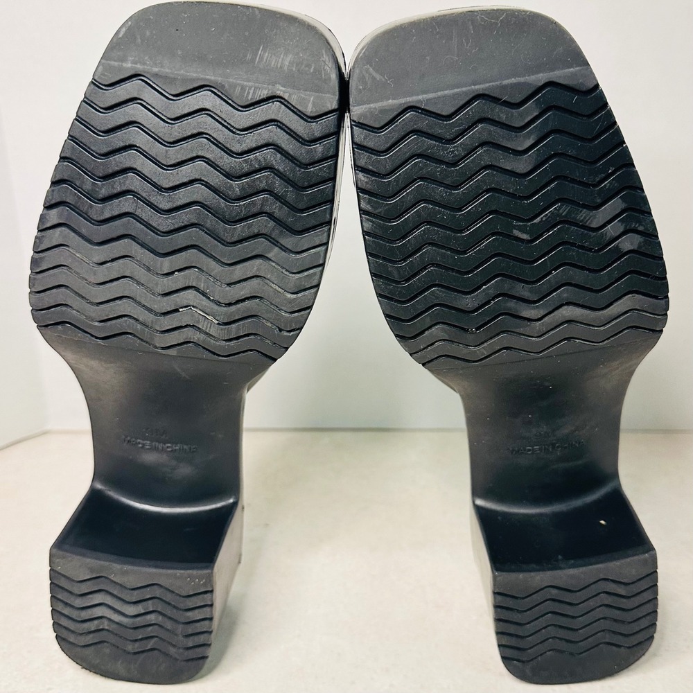 BP‎ Black Jelly Platform Slide Sandals Chain Link Block Heel Square Toe  9M - Picture 6 of 6